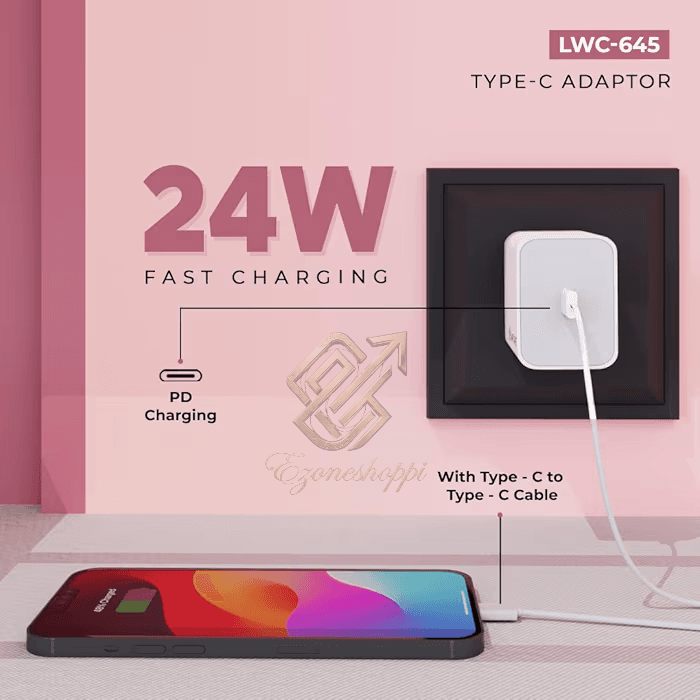 LAPCARE Adopt Type C 24W PD Charger with Type-C to Type-C Cable for Android,iPhone 14/14 Plus/ 14 Pro/ 14 Pro Max, iPhone 13/13 Pro/13 Pro Max/13 Mini, 12/12 Mini/ 12 Pro Max, iPhone 11 Series (White) – alternate view