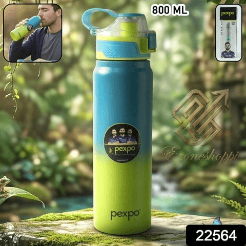 Pexpo Amaze Hot & Cold Insulated Stainless Steel Water Bottle with Flip Top Lid, Lock System and Carry Handle for Gym Workout Office Travel Outdoor Hydration – 800 ML .